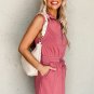 Red French Terry Zipped Collar Sleeveless Drawstring Waist Mini Dress