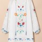 White Floral Print Boho Tassel Tie Split Neck Tucking Detail Mini Dress