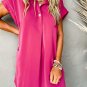 Rose Red Buttoned Collar Shift T Shirt Mini Dress