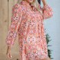 Khaki Abstract Printed Long Sleeve Tied Neckline Mini Dress