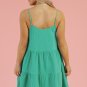 Sea Green Textured Buttoned Thin Strap Tiered Loose Fit Mini Dress