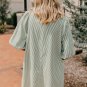 Green Patch Pockets Button Down Short Puff Sleeve Dress