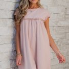 Oatmeal Frilled Trim Crew Neck Loose Fit Mini Dress