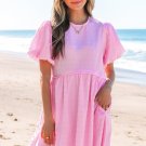 Bonbon Textured Bubble Sleeve High Waist Mini Dress