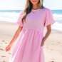 Bonbon Textured Bubble Sleeve High Waist Mini Dress