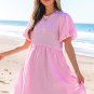 Bonbon Textured Bubble Sleeve High Waist Mini Dress
