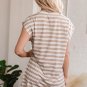 Khaki Stripe Round Neck Sleeveless Casual Pocketed Mini Dress