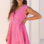 Bright Pink Waffle Textured Button Round Neck A-line Tiered Sleeveless Dress
