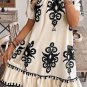 Apricot Western Print Ruffled Short Sleeve Loose Dress