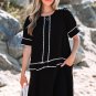 Black Contrast Scallop Trim Bow Detail Half Sleeve Shift Dress