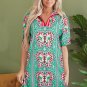 Mint Green Geometric Butterfly Print Split Neck Short Sleeve Dress