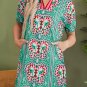 Mint Green Geometric Butterfly Print Split Neck Short Sleeve Dress