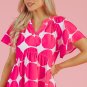 Rose Polka Dot Flutter Sleeve Notched Neck Tiered Flowy Dress