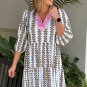 Black Contrast Floral V Neck Printed Bracelet Sleeve Dress