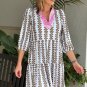 Black Contrast Floral V Neck Printed Bracelet Sleeve Dress