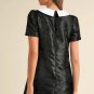 Black Floral Embossed Puff Sleeve Colorblock Bow Collared Mini Dress