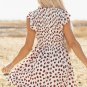 Brown Abstract Printed Flutter Sleeve Smocked Bodice Short Dress