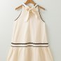 Khaki Stripe Ric Rac Trim Halter A-line Sleeveless Mini Dress