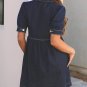 Dirty blue Zipped up Bodice Collared Short Puff Sleeve Denim Dress