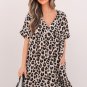 Khaki Cheetah Print Backless V Neck Loose Fit Mini Dress