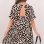 Khaki Cheetah Print Backless V Neck Loose Fit Mini Dress