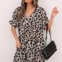 Khaki Cheetah Print Backless V Neck Loose Fit Mini Dress