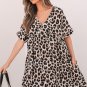 Khaki Cheetah Print Backless V Neck Loose Fit Mini Dress
