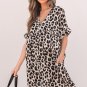 Khaki Cheetah Print Backless V Neck Loose Fit Mini Dress
