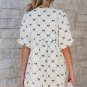 White Bowtie Pattern Textured Puff Half Sleeve Loose Mini Dress