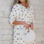 White Bowtie Pattern Textured Puff Half Sleeve Loose Mini Dress
