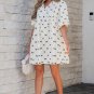 White Bowtie Pattern Textured Puff Half Sleeve Loose Mini Dress