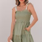 Laurel Green Smocked Bodice Self-tie Straps A-line Ruffled Mini Dress