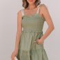 Laurel Green Smocked Bodice Self-tie Straps A-line Ruffled Mini Dress