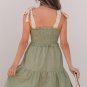 Laurel Green Smocked Bodice Self-tie Straps A-line Ruffled Mini Dress