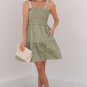 Laurel Green Smocked Bodice Self-tie Straps A-line Ruffled Mini Dress