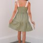 Laurel Green Smocked Bodice Self-tie Straps A-line Ruffled Mini Dress