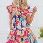 Pink Abstract Printed Ruffled Flutter Sleeve Tiered Mini Dress