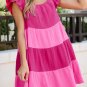 Pink Crinkled Colorblock Patchwork Flutter Tiered Mini Dress