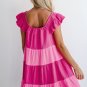 Pink Crinkled Colorblock Patchwork Flutter Tiered Mini Dress
