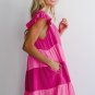 Pink Crinkled Colorblock Patchwork Flutter Tiered Mini Dress