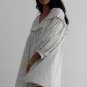 White Stripe Checkered Frilled V Neck Bracelet Sleeve Babydoll Dress