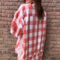 Pink Oversized Plaid Puff Sleeve Round Hem Shirt Dress
