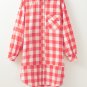 Pink Oversized Plaid Puff Sleeve Round Hem Shirt Dress