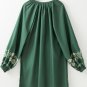 Mist Green Tie Neck Boho Floral Pattern Puff Sleeve Shift Dress