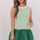 Green Stripe Woven Ruffled Sleeveless Mini Dress
