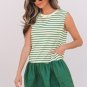Green Stripe Woven Ruffled Sleeveless Mini Dress