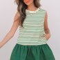 Green Stripe Woven Ruffled Sleeveless Mini Dress