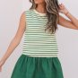 Green Stripe Woven Ruffled Sleeveless Mini Dress