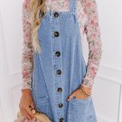Beau Blue Wide Strap Button Front Pocketed Denim Mini Dress