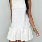 White Textured Frilled High Neck Sleeveless Ruffled Mini Dress